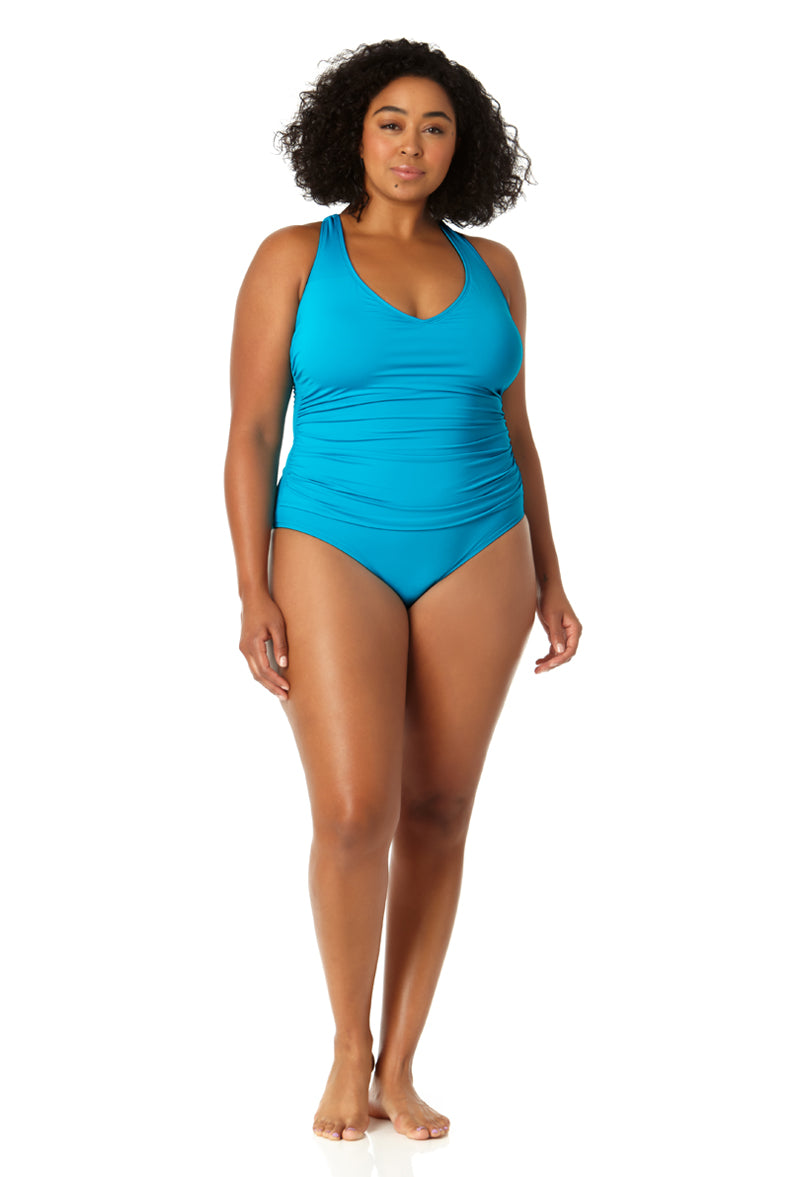 Anne Cole Plus Women's V-Neck Cross Back One Piece Swimsuit - Stylish Swimwear for Beach, Pool & Summer Vacations