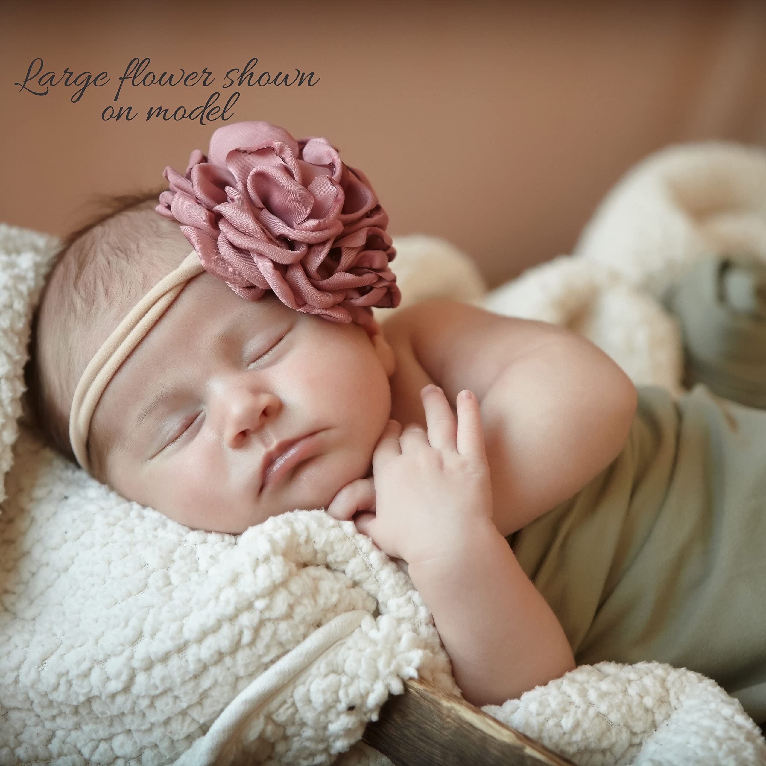 Lello Baby Girl Ruffle Rose Headbands Set - 2 Pack Large Size - Barely Peach & Cinnamon Rose - Soft Nylon Elastic Hair Accessories for Toddlers & Kids - Perfect for Birthday Parties, Photo Shoots & Everyday Wear