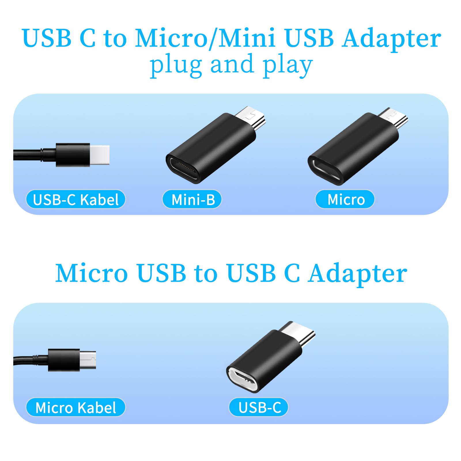 6-Pack YRIKE USB C Adapter Set - USB C to Mini USB & Micro USB to USB C Adapter - Compatible with Laptops, LG, Smartphones & More - Perfect for Charging, Data Transfer & Device Connectivity