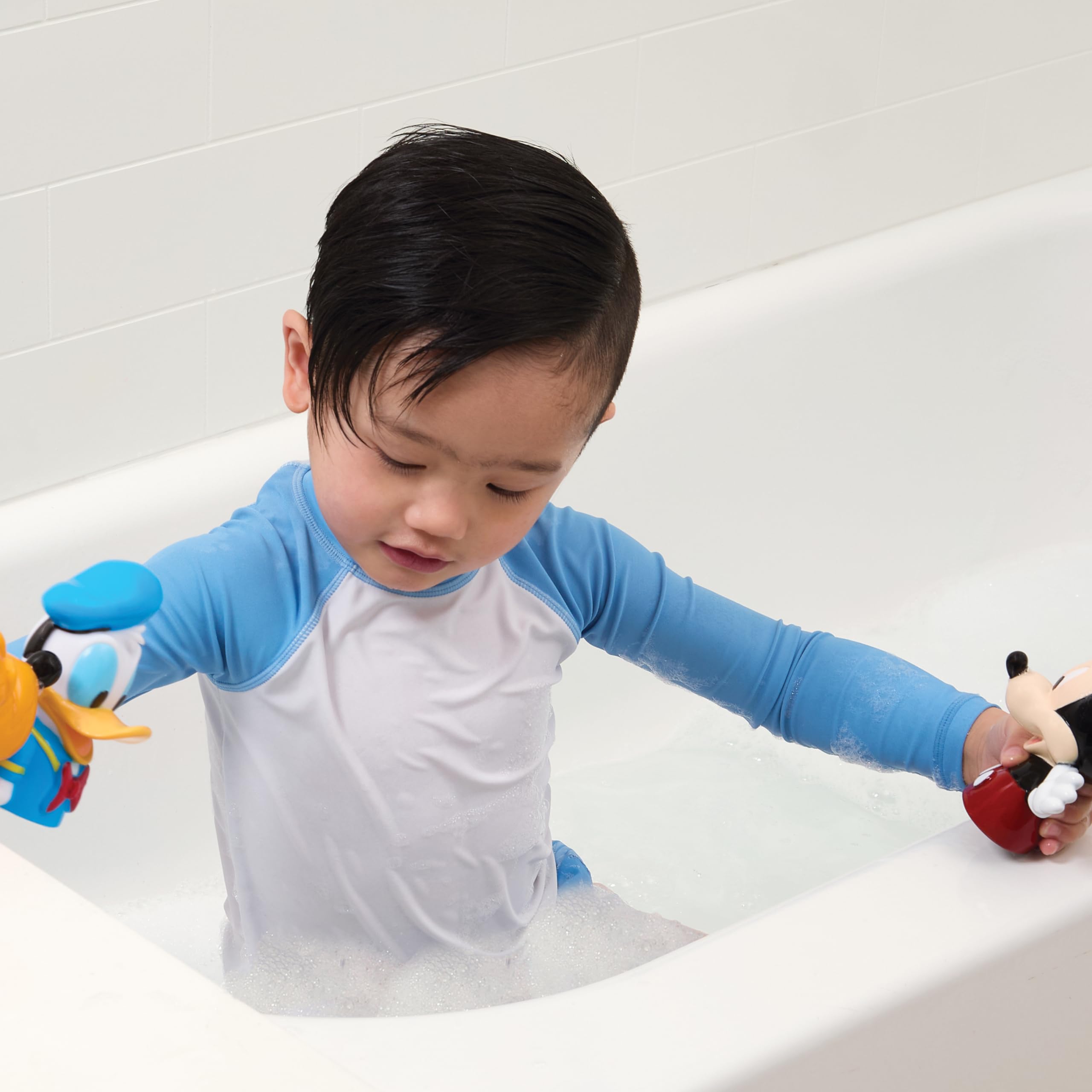 Mickey & Friends 6-Piece Bath Squirter Toy Set for Babies & Toddlers - Includes Organizer Bucket with Drainage Holes for Easy Storage | Fun Bath Time Water Toys for Kids Playtime