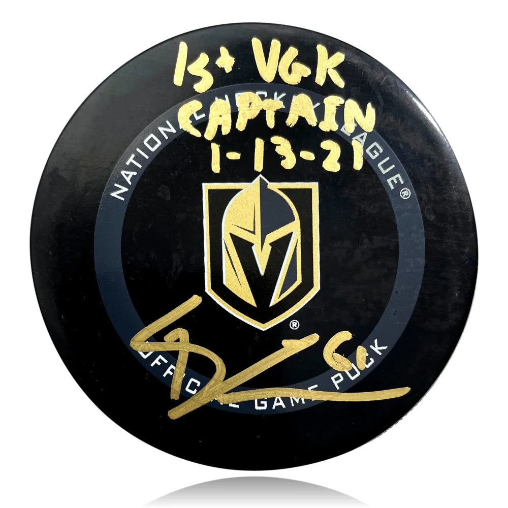 Mark Stone Autographed Vegas Golden Knights Puck - 1st VGK Captain Inscriptagraphs with COA - Perfect for NHL Collectors & Hockey Fans