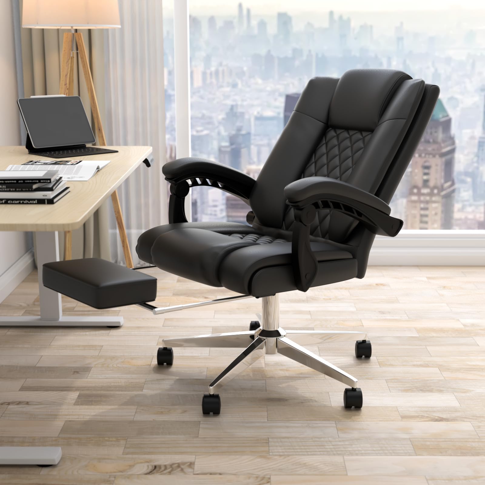 Premium Ergonomic Executive Office Chair with Adjustable Lumbar Support & Footrest - Big and Tall High Back Computer Chair for Home & Office - Perfect for Long Work Hours, Gaming & Remote Work (Black)