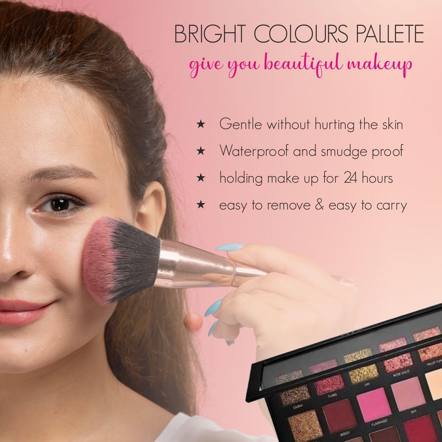 NYN 7-in-1 Makeup Kit with Rose Gold Eyeshadow Palette, 5 Pink Makeup Brushes & Waterproof Eyeliner - Perfect for Everyday Glam, Date Night & Professional Makeup Artist Use