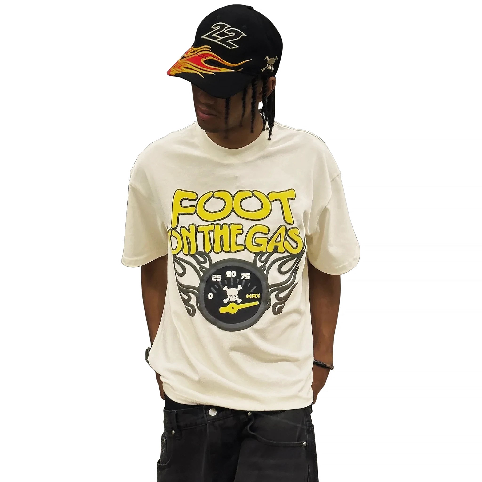 Broken Planet Foot On The Gas Vanilla White T-Shirt for Men - Stylish Graphic Tee for Casual Wear, Street Fashion & Everyday Outfits