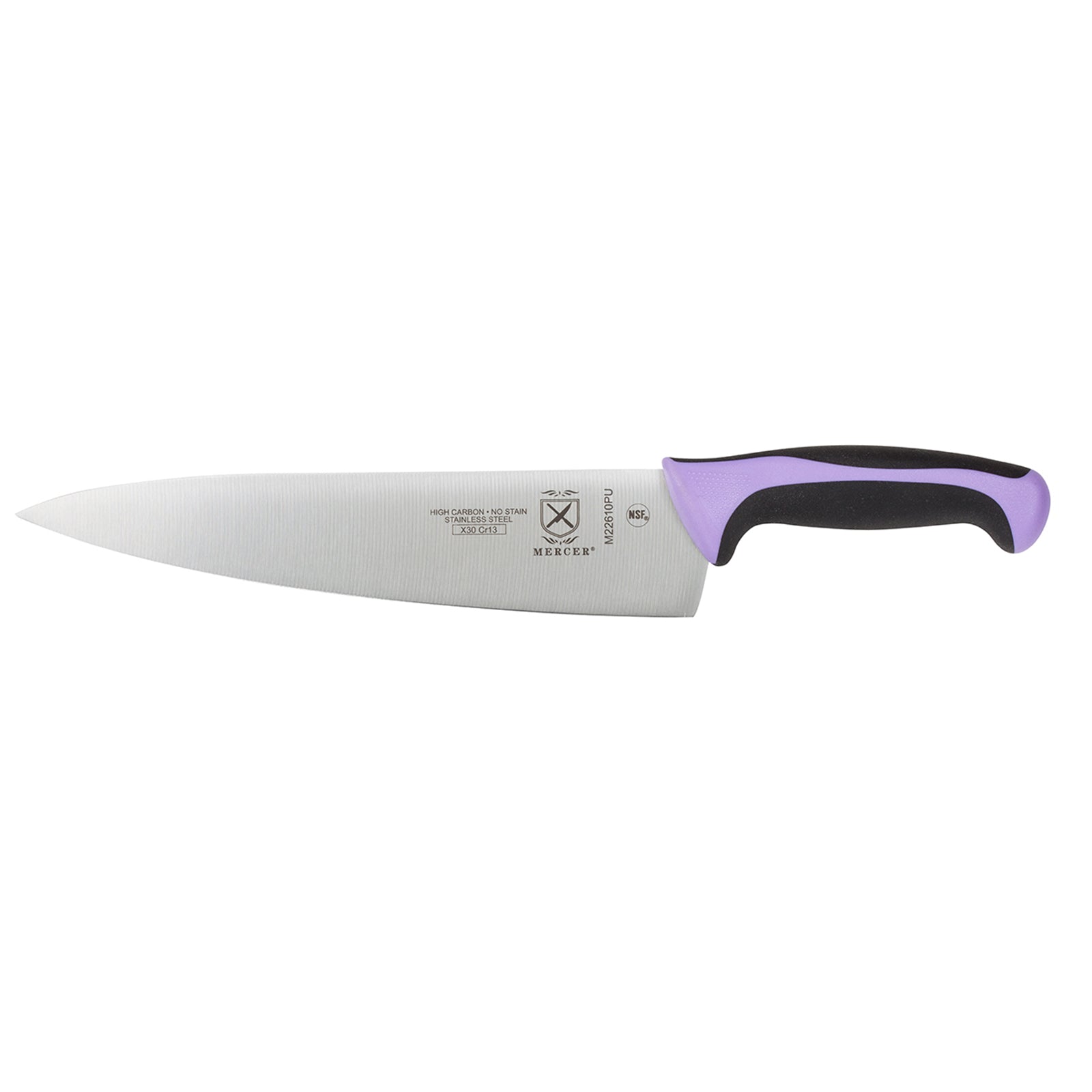 Mercer Culinary Millennia 10-Inch Chef Knife with Ergonomic Purple Handle - Professional Kitchen Knife for Slicing, Dicing & Chopping - Perfect for Home Cooks & Chefs
