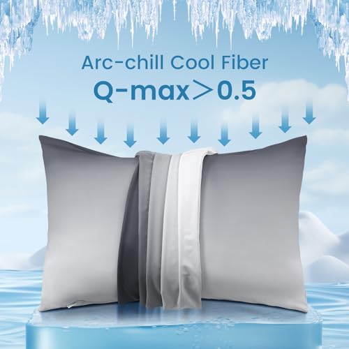 2 Pack Cooling Pillowcases for Hot Sleepers - Soft, Breathable Gray Pillow Covers for Skin & Hair Protection - Perfect for Night Sweats & Summer Comfort