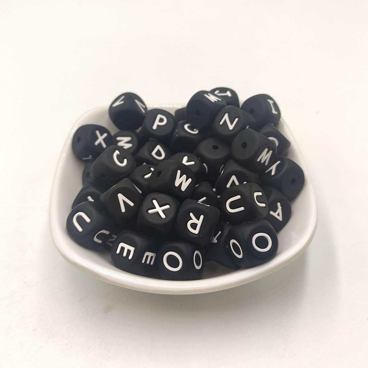 12mm Silicone Alphabet Beads for DIY Jewelry & Keychains - 50pcs Square Letter Beads for Crafting Gifts