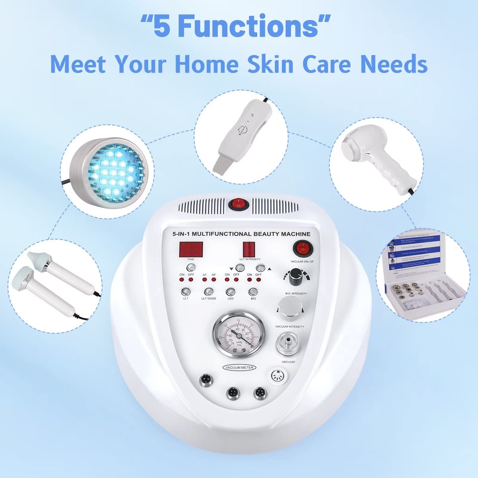 5 in 1 Micro Diamond Dermabrasion Machine - Professional Facial Machine with 68cmhg Vacuum for Home Skin Care | Blackhead Removal, Wrinkle Reduction & Skin Rejuvenation | Perfect for Spa Days & At-Home Beauty Treatments