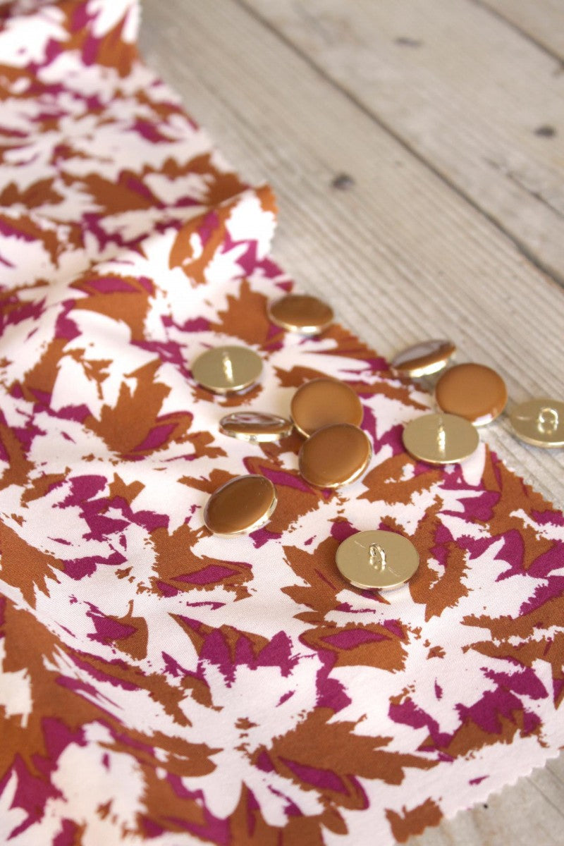 Viscose Poplin Fabric by Églantine et Zoé - Soft & Lightweight Floral Caramel Print Material for Dresses, Blouses & DIY Sewing Projects