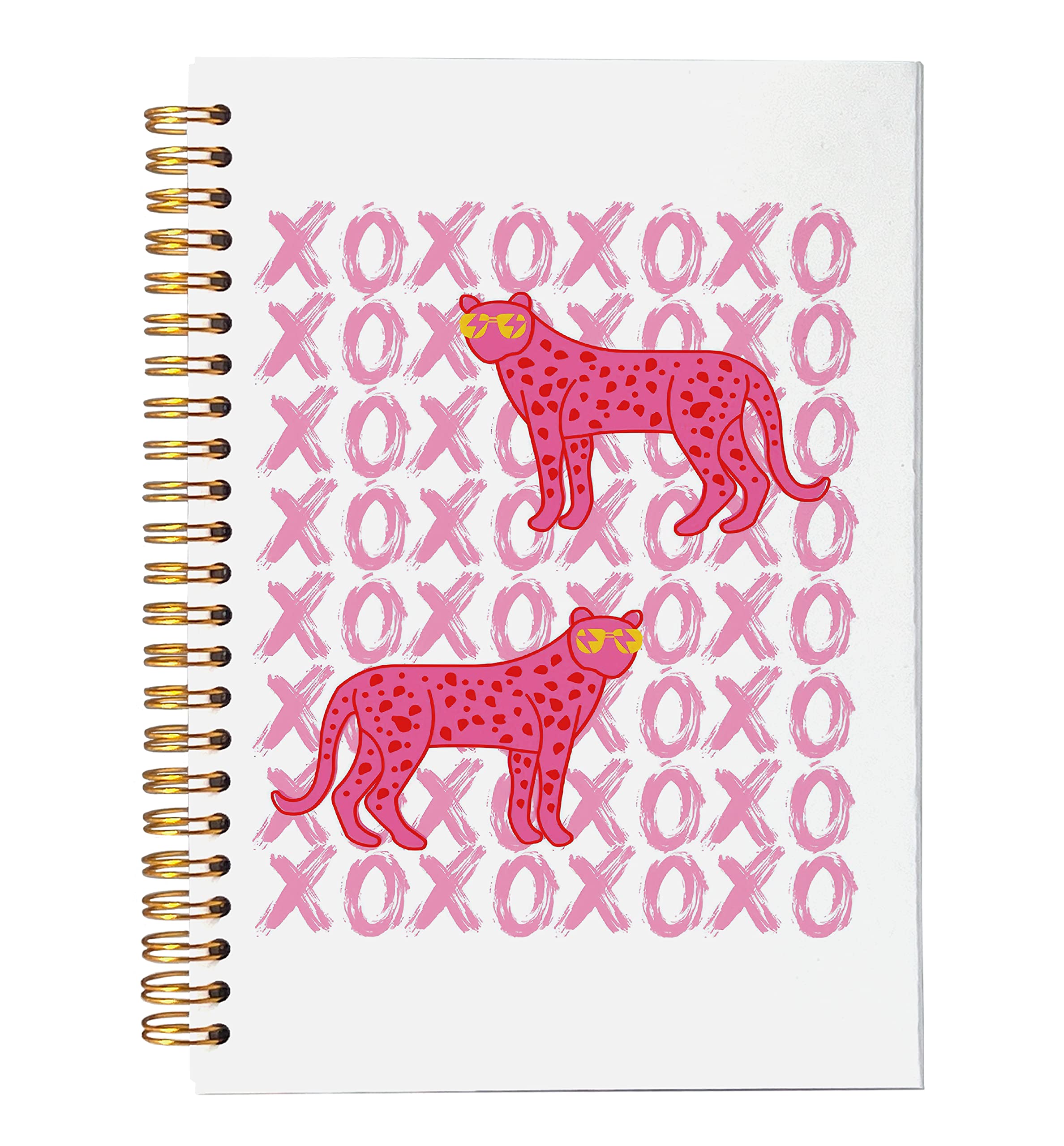 VNWEK Hot Pink Preppy Spiral Notebook Journal - Trendy Lined Hardcover 5.5 x 8.3 inches with Leopard Cheetah & Lightning Bolt Design - Perfect Gift for Teen Girls, School, College & Office Use