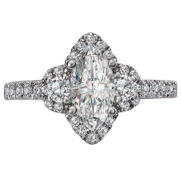 18KT White Gold 1/2 CTW Marquise Diamond Halo Ring with 3 Stone Setting - Perfect for Engagement, Anniversary & Wedding Jewelry Gifts