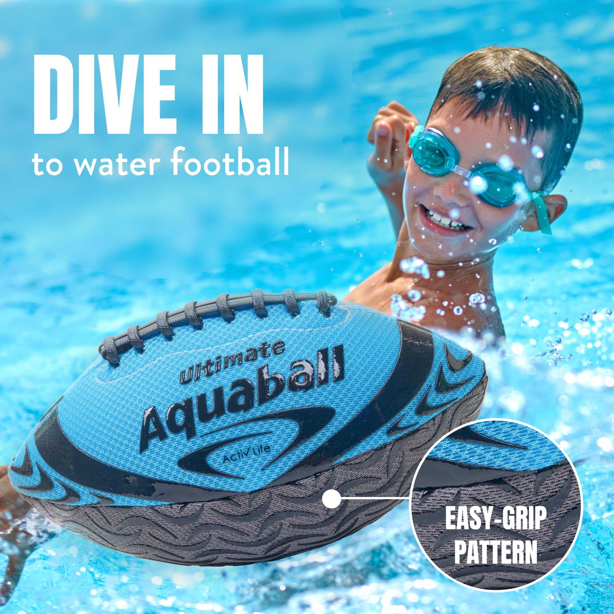 Activ Life 9.5-inch Waterproof Football - Heavy-Duty Pool & Beach Ball for Kids with Double Lacing for Easy Grip | Perfect for Swimming Pools, Lakes, Backyard Games & Family Outdoor Activities