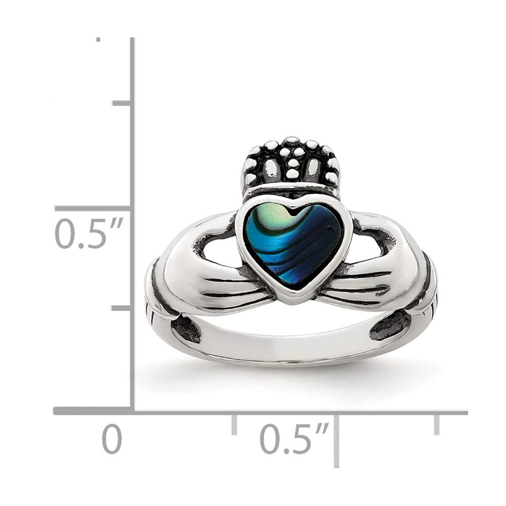 925 Sterling Silver Antiqued Abalone Shell and Enamel Claddagh Ring - Irish Celtic Love Friendship Loyalty Ring - Fine Jewelry Gift for Women, Her, Girlfriend, Wife - Perfect for Weddings, Anniversaries, Valentine's Day Gifts
