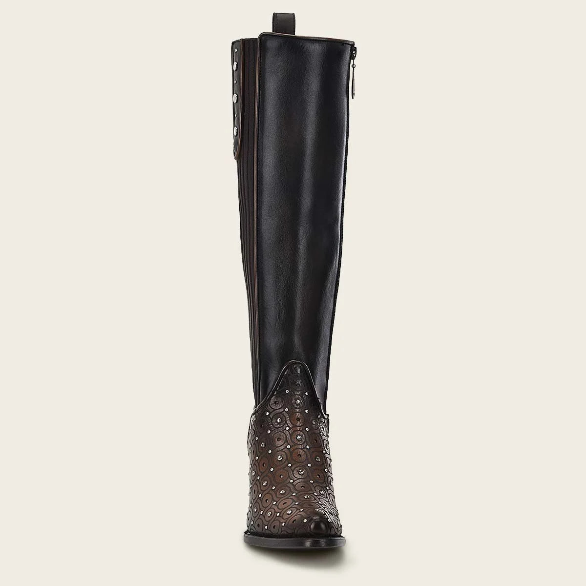 3F0BRS Women's Cuadra Chocolate Studded Tall Boots - Stylish Knee-High Leather Boots for Fall & Winter Fashion, Date Night & Office Wear