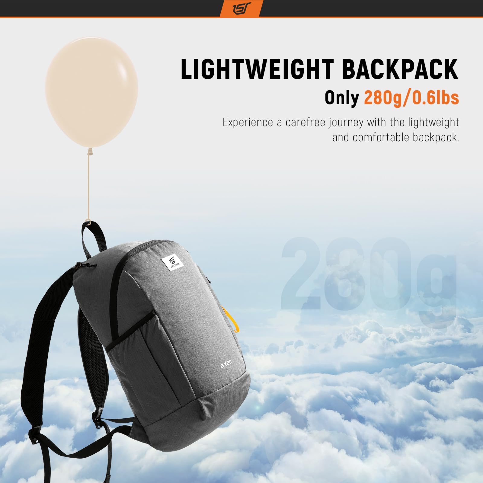 SKYSPER 20L Lightweight Hiking Backpack - Compact Travel Daypack for Women & Men, Water-Resistant Grey Outdoor Backpack for Camping, School, Work Commute
