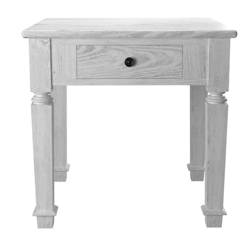 BOWERY HILL Farmhouse Wood 1-Drawer End Table in Antique White - Rustic Nightstand for Bedroom, Living Room & Office - Side Table with Storage for Home Decor