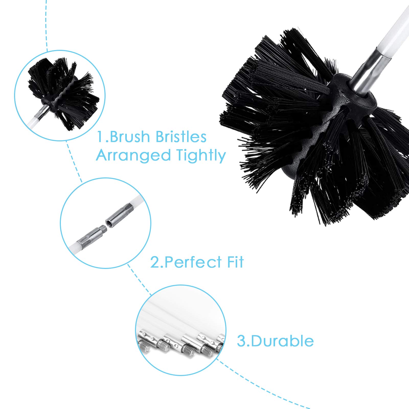Chimney Cleaning Brush Kit with Flexible Rods - 12-Piece Flue Sweep Brush Set for Fireplace, Boiler & Pipe Cleaning - Durable Nylon Bristles for Efficient Soot Removal - Perfect for Home Maintenance & DIY Chimney Cleaning