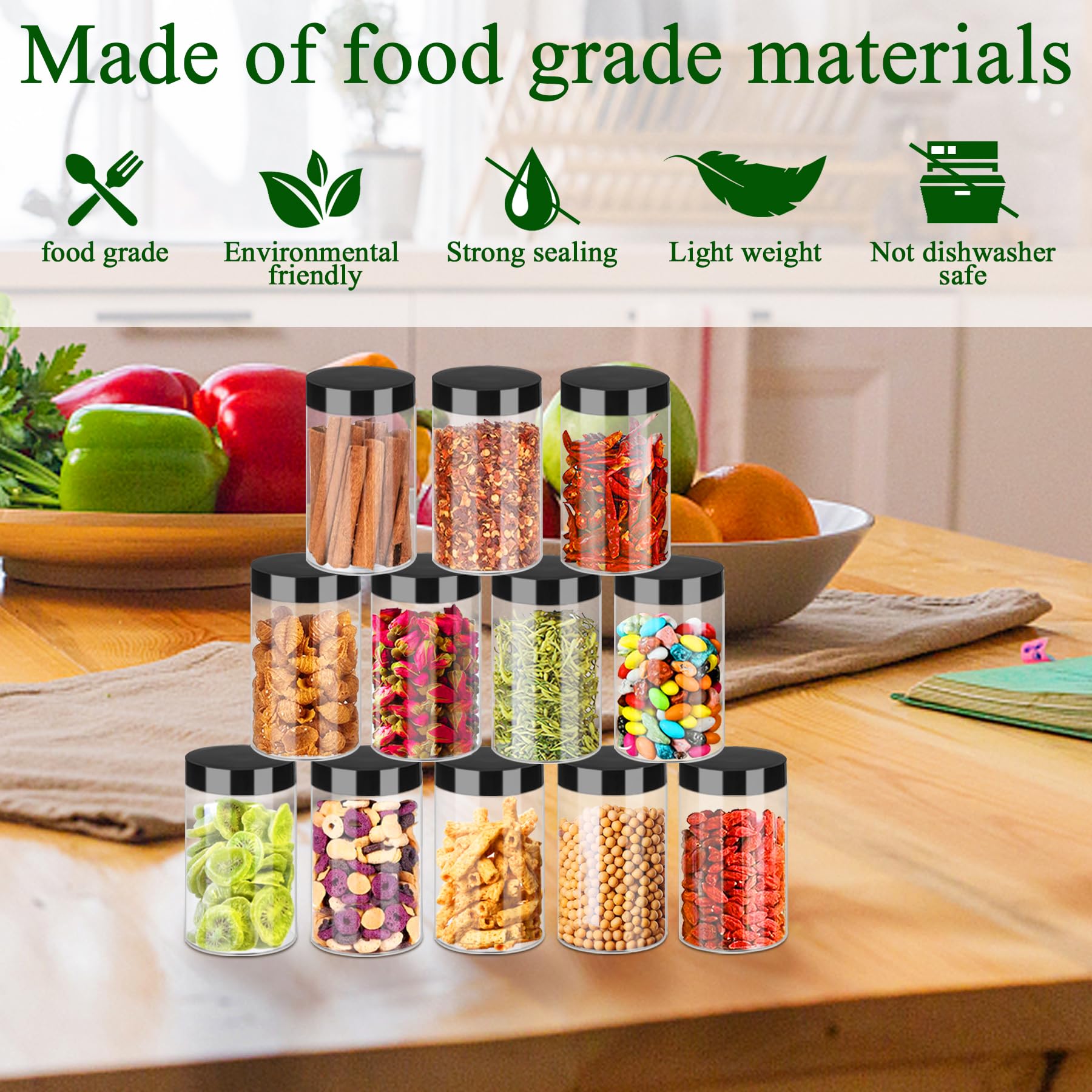 42-Pack 6oz Clear Plastic Jars with Black Lids - Small Round PET Containers for Slime, Cosmetics, Food Storage, Spices & Body Butter | Includes Pen Labels | Perfect for Kitchen, DIY Crafts & Gift Packaging