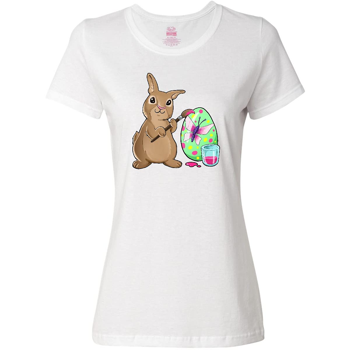 Inktastic Cute Brown Easter Bunny Painting Egg Women's T-Shirt - Funny Easter Gift for Women, Soft Cotton Tee for Spring Outfits & Holiday Parties