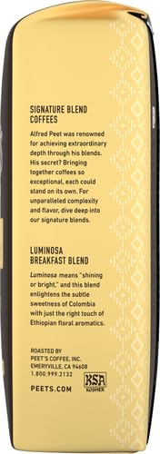 Peet's Coffee Luminosa Breakfast Blend Light Roast Ground Coffee - 10.5oz Bag | Bright & Balanced Flavors for Morning Brew, Office Coffee & Home Baristas