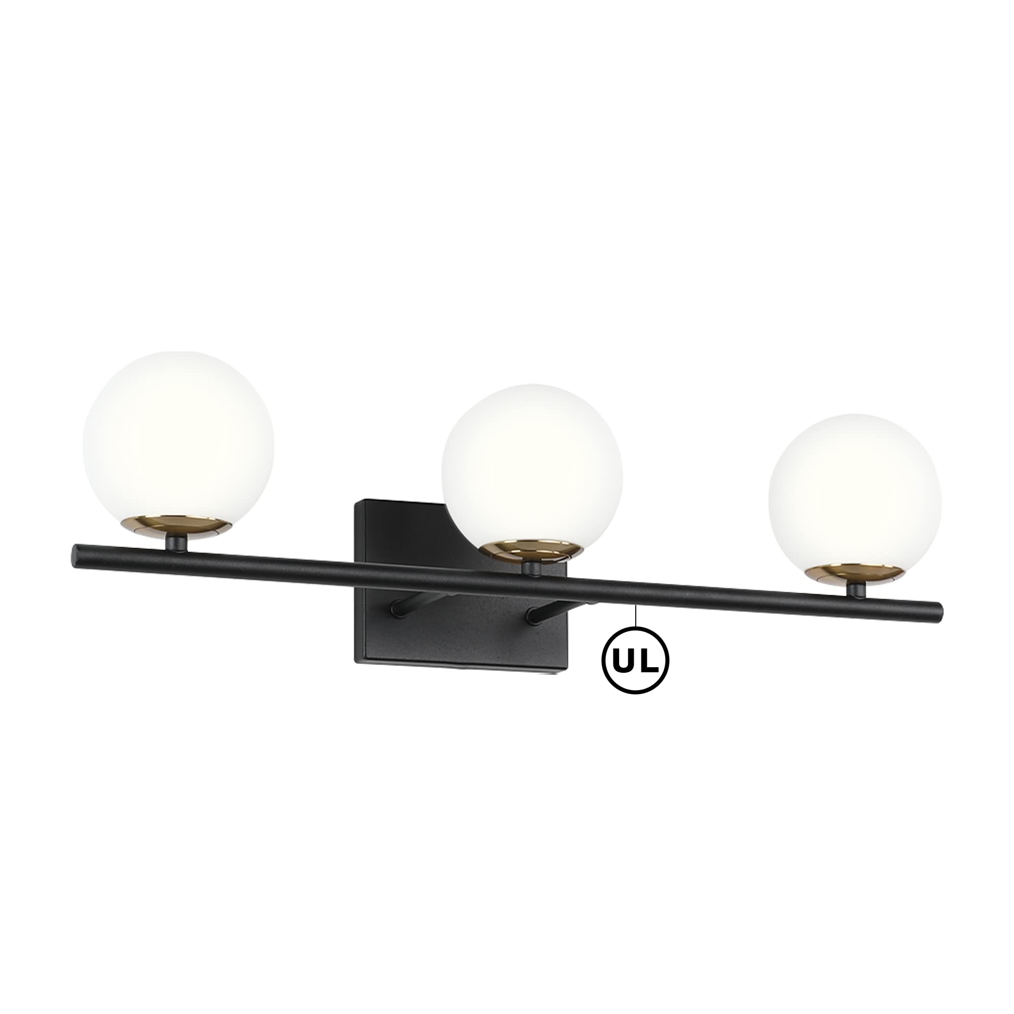 Modern Bathroom Vanity Light Fixture - 3-Light Brass & Black Wall Sconce with Milk White Glass Shades for Mirror Lighting | Perfect for Contemporary Bathrooms, Powder Rooms and Dressing Areas