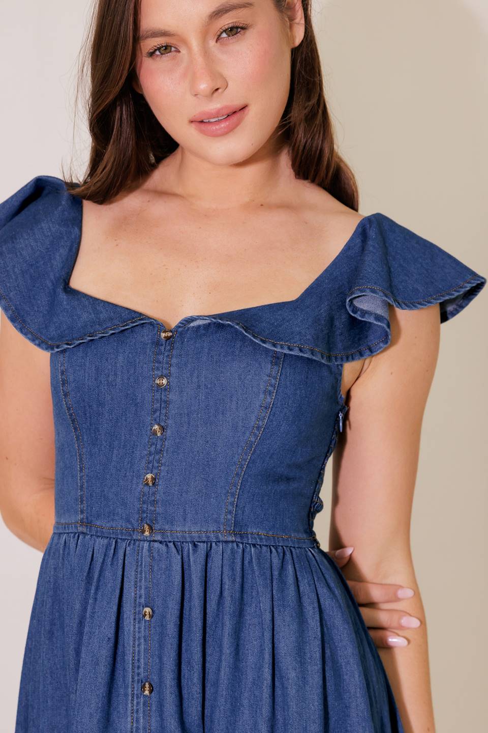 Once Upon a Time Denim Blue Midi Dress - Women's Casual Vintage Style Wrap Dress for Summer, Date Night & Office Wear