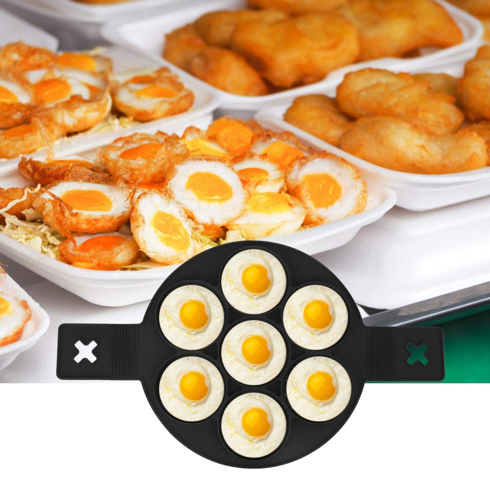 Nonstick Silicone 7-Hole Round Egg Pancake Maker Mold - DIY Baking Tool for Cakes, Cookies & Muffins with Double Handles - Perfect for Breakfast, Brunch & Kids' Snacks
