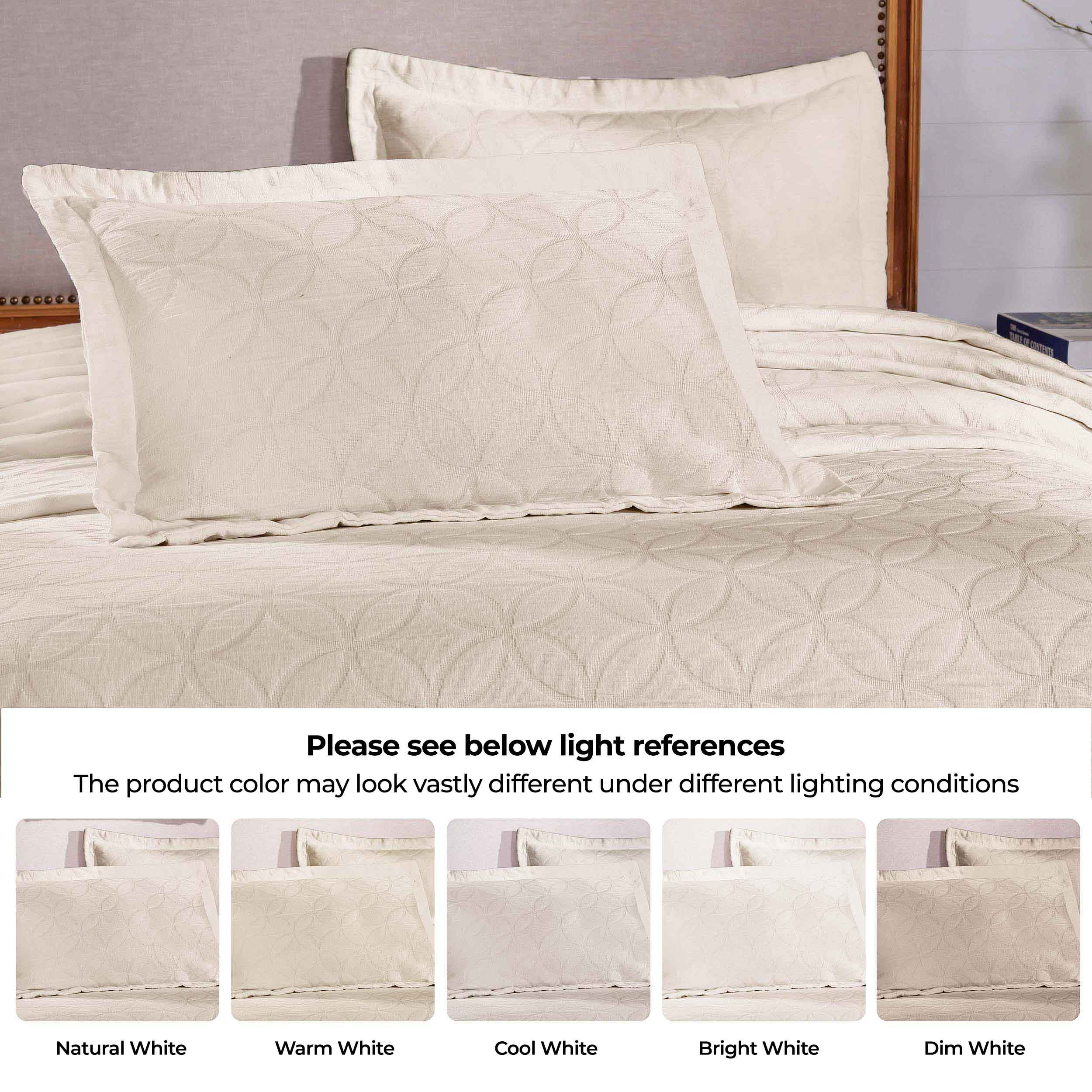 Serenity Cotton Matelasse Celtic Circle Airy Bedspread Set - Queen Size Lightweight Quilted Coverlet with All-Over Embroidery for Bedroom Decor, Guest Room & Cozy Home Styling