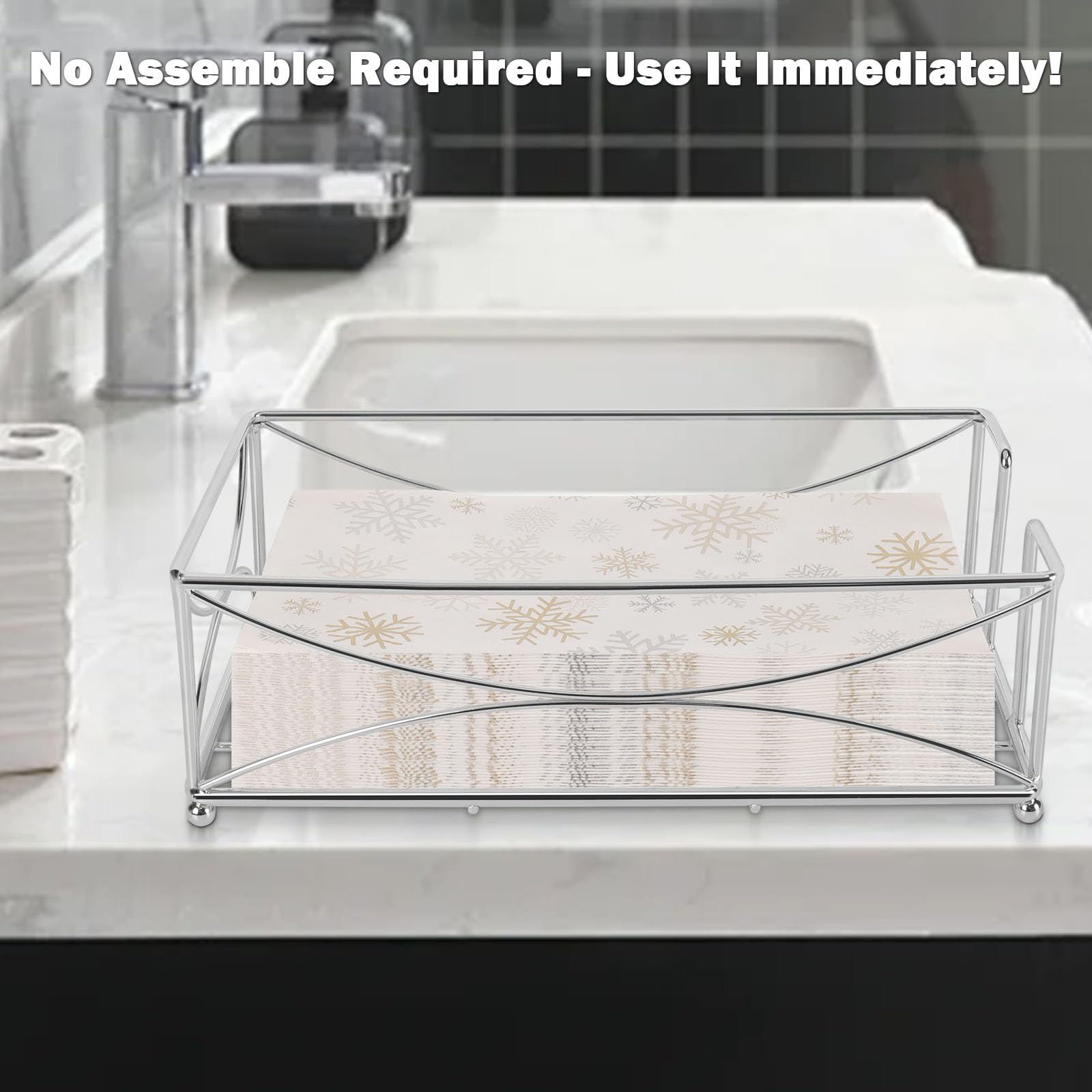 Livabber Chrome Metal Napkin Holder - Modern Bathroom & Kitchen Paper Towel Storage Tray for Countertop, Table, Dining Room - Perfect for Guest Bathrooms, Kitchens & Restaurants