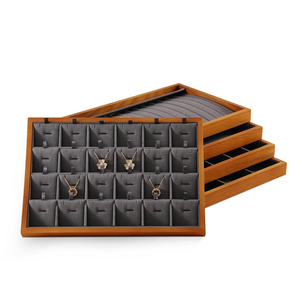 Wooden Jewelry Organizer Tray for Necklaces & Earrings - Premium Black Drawer Storage Box for Pendants & Accessories | Perfect for Bedroom Vanity, Travel Jewelry Case & Gift Packaging