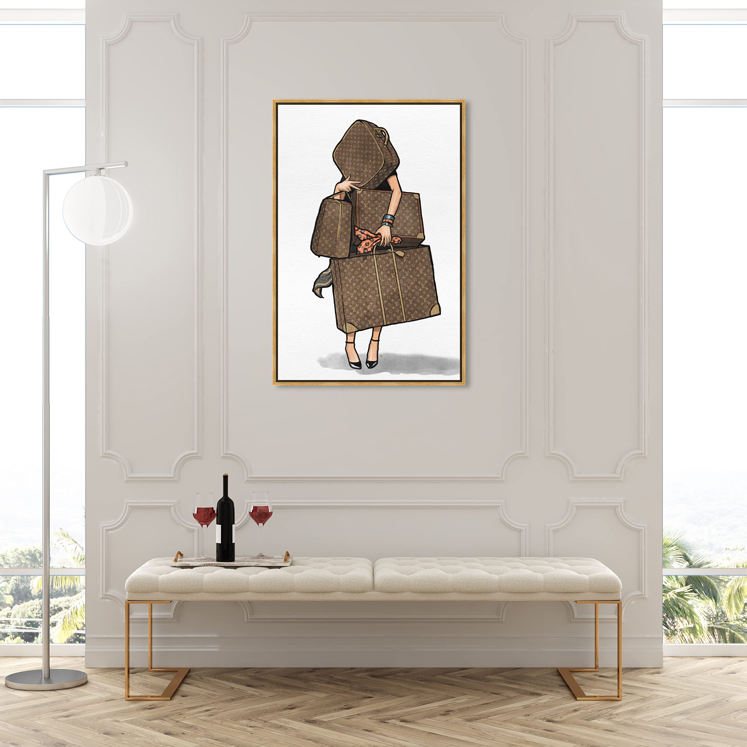 Oliver Gal Artist Co. Fashion & Glam Framed Wall Art Canvas Print - Orange Travel Bag Design, 30x45 Inch Brown & White Home Decor - Perfect for Living Room, Bedroom & Office Wall Decor