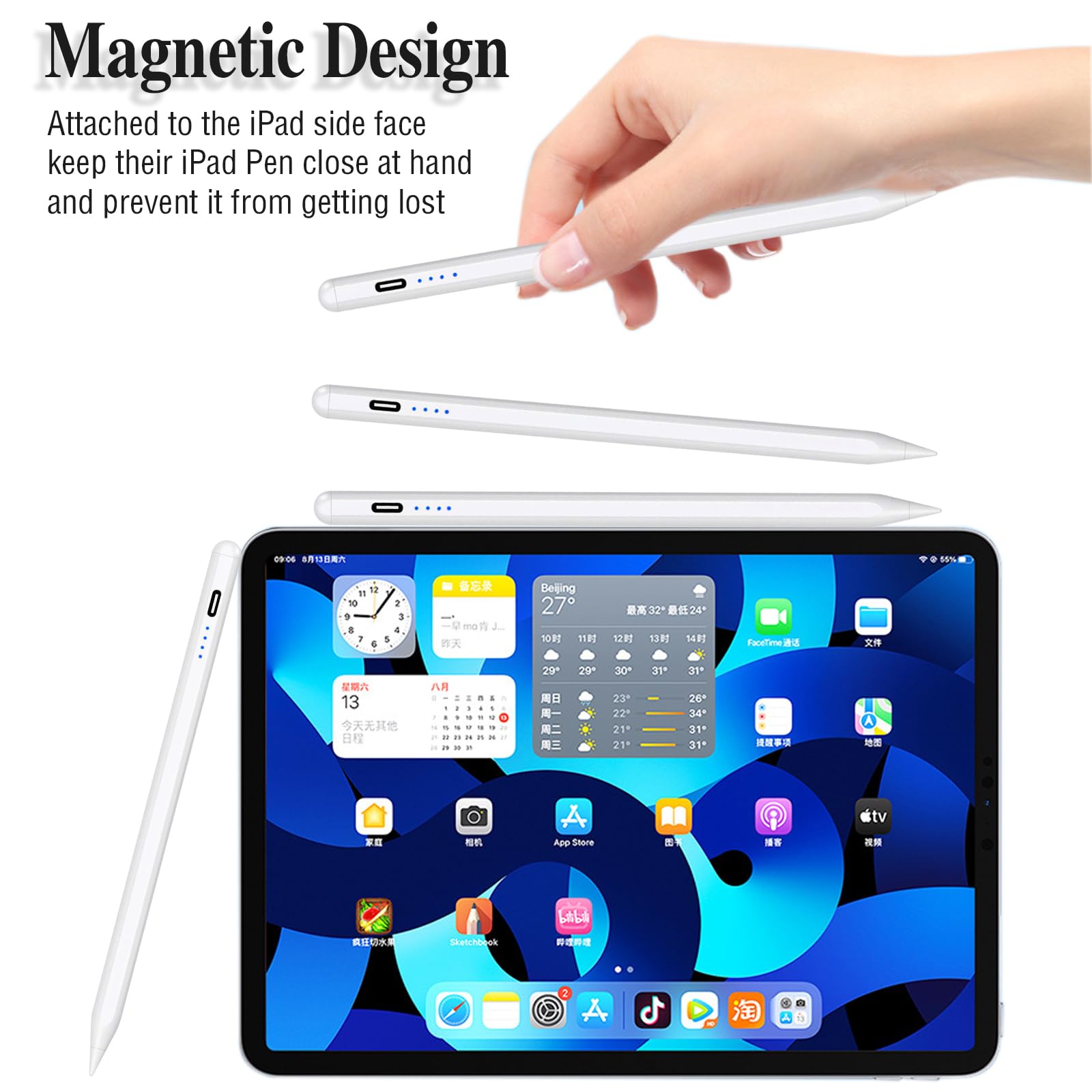 Premium Magnetic Stylus Pen for iPad Pro/Air/Mini & iPhone - Rechargeable POM Tip Active Pencil with Precision Touch Screen Control - Perfect for Drawing, Note-Taking & Digital Art on Tablets & Smartphones