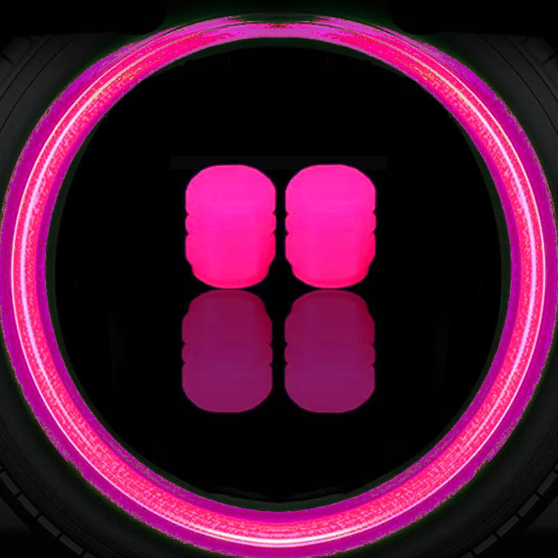 Glow-in-Dark Tire Valve Caps for Cars, Trucks & Bikes - 4-Pack (Pink) - Night Safety Accessories