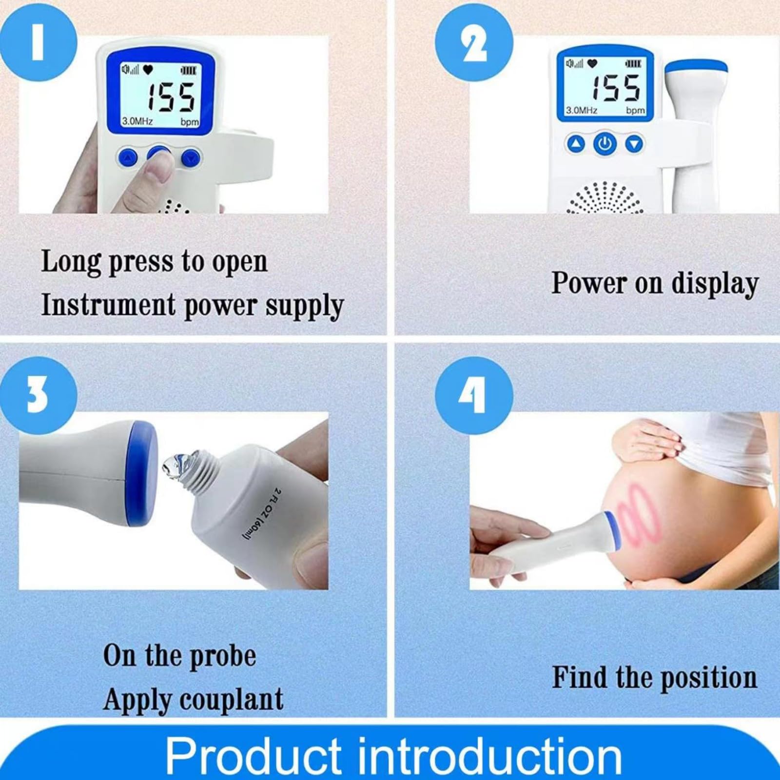 Portable Fetal Doppler Monitor for Home Use - Handheld Baby Heartbeat Detector, Easy to Use Pregnancy Accessory for Expecting Mothers (Perfect for Bonding & Tracking Baby's Health)