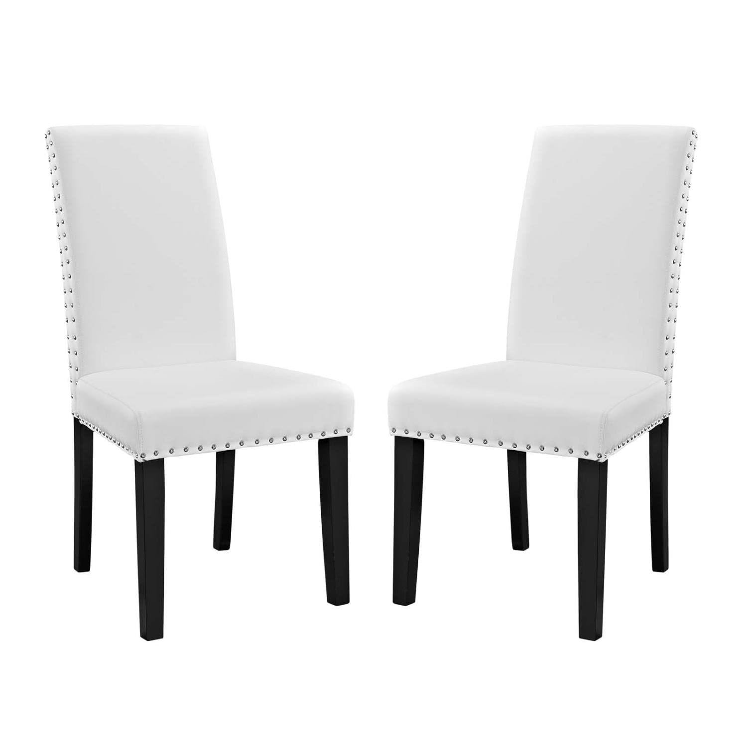 Modway Parcel Modern White Faux Leather Dining Chairs Set of 2 with Nailhead Trim - Contemporary Upholstered Side Chairs for Kitchen, Dining Room & Office