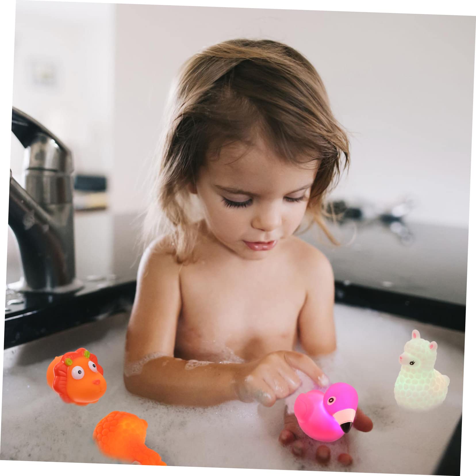 MUSISALY 4-Piece Glow in The Dark Bath Toys Set - Flashing Floating Vinyl Bathtub Toys for Kids, Fun Bath Time for Toddlers & Babies (Perfect for Sensory Play, Nighttime Baths & Pool Parties)