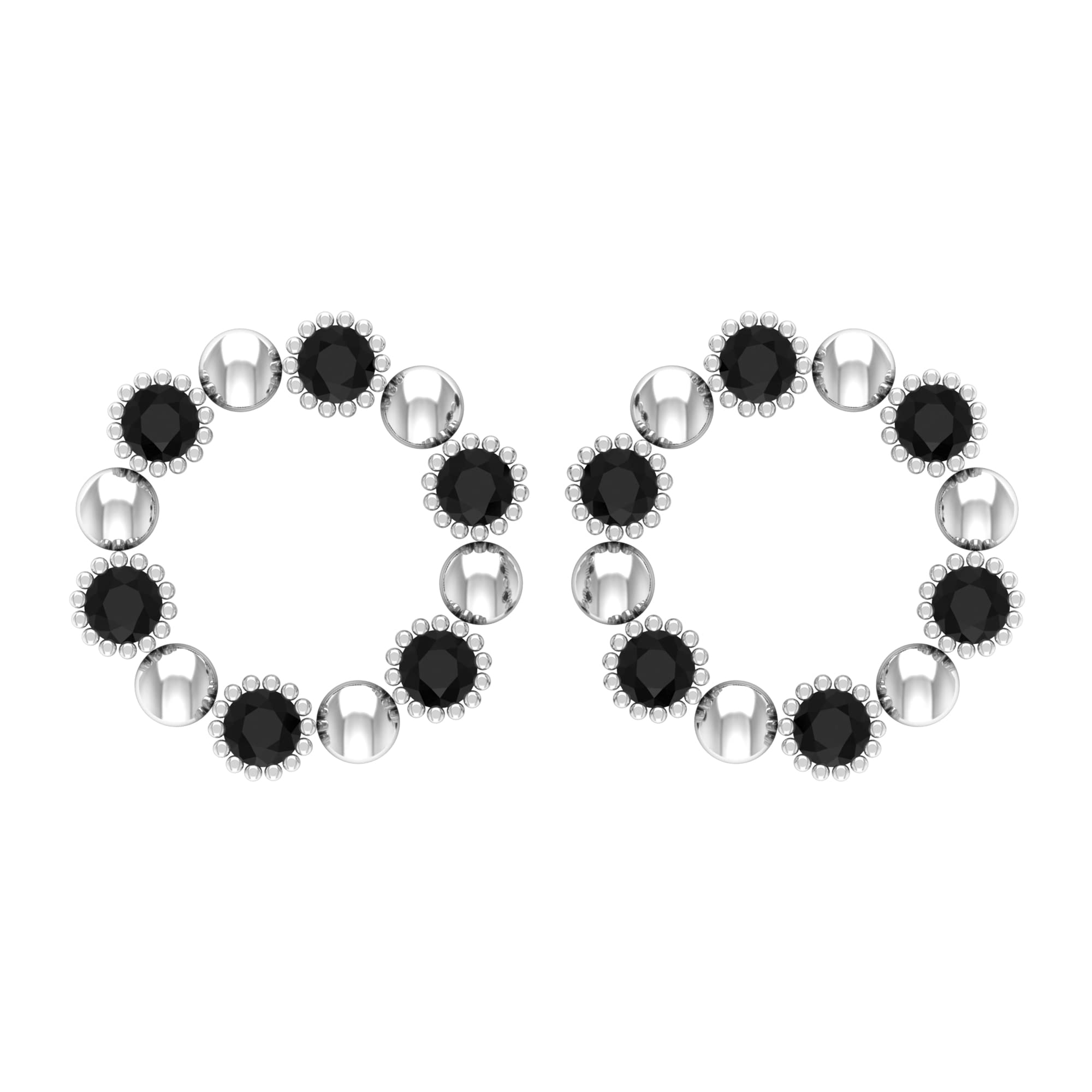 3/4 CT Black Spinel Stud Earrings for Women - 14K Solid Gold Beaded Eternity Screw Back Earrings | Elegant Everyday Jewelry, Perfect for Work, Parties & Special Occasions