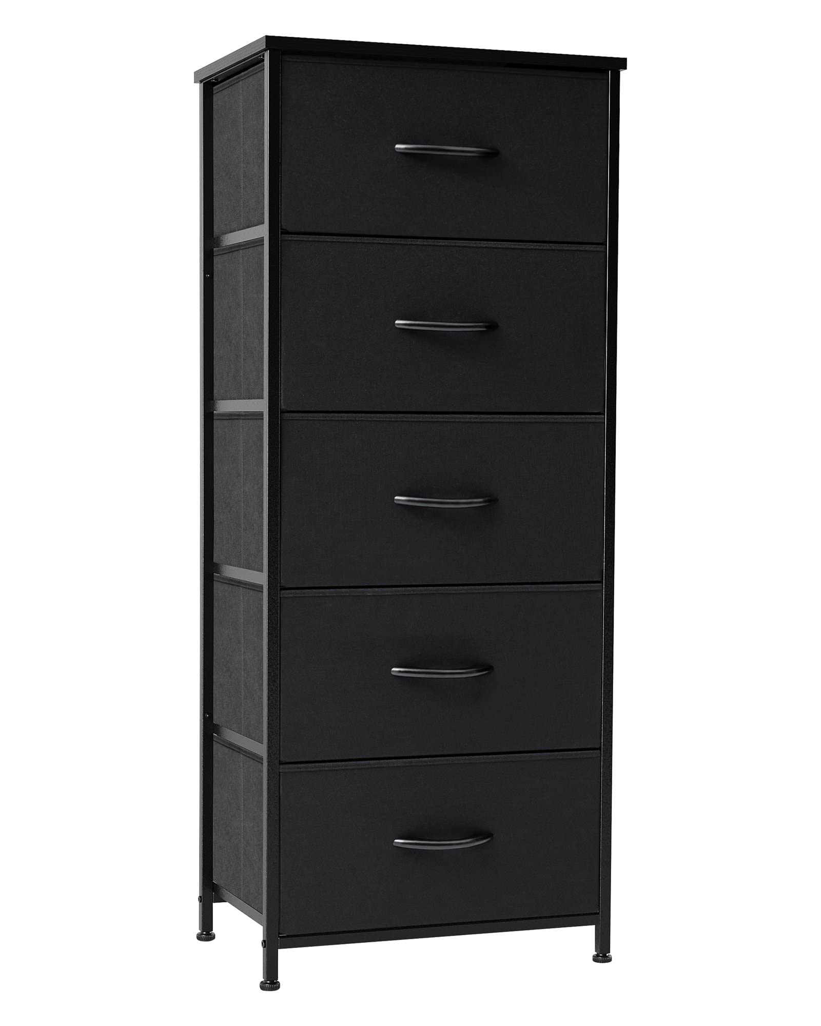 Crestlive 5-Drawer Vertical Dresser Storage Tower - Sturdy Steel Frame & Wood Top with Easy Pull Fabric Bins - Space Saving Closet Organizer for Bedroom, Hallway, Entryway - Perfect for Small Apartments & Dorm Rooms (Black)
