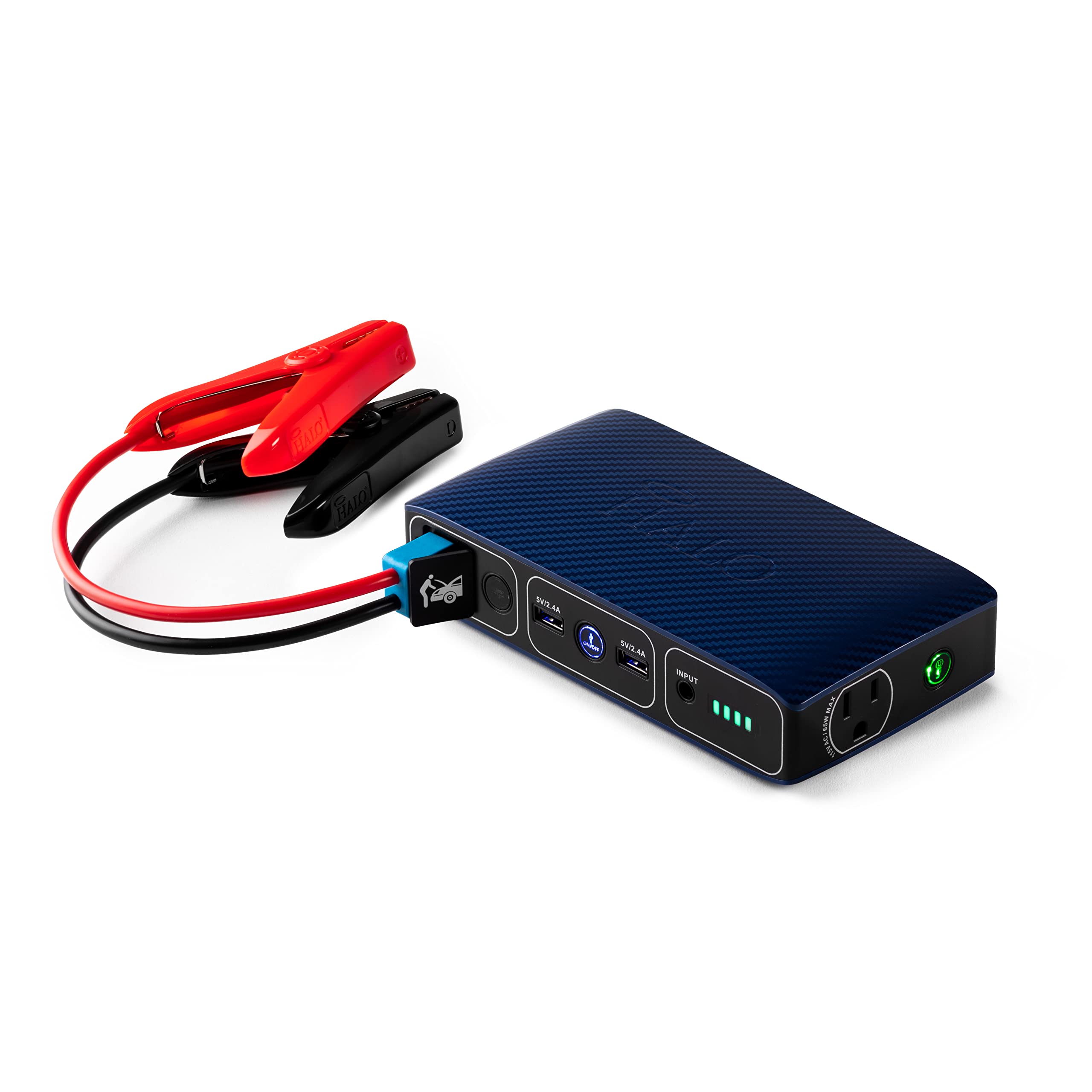 HALO Bolt 58830mWh Portable Power Bank with AC Outlet - USB Phone & Laptop Charger, Car Jump Starter, Includes Car Charger (Blue Graphite) - Perfect for Camping, Travel, and Emergency Power Outages