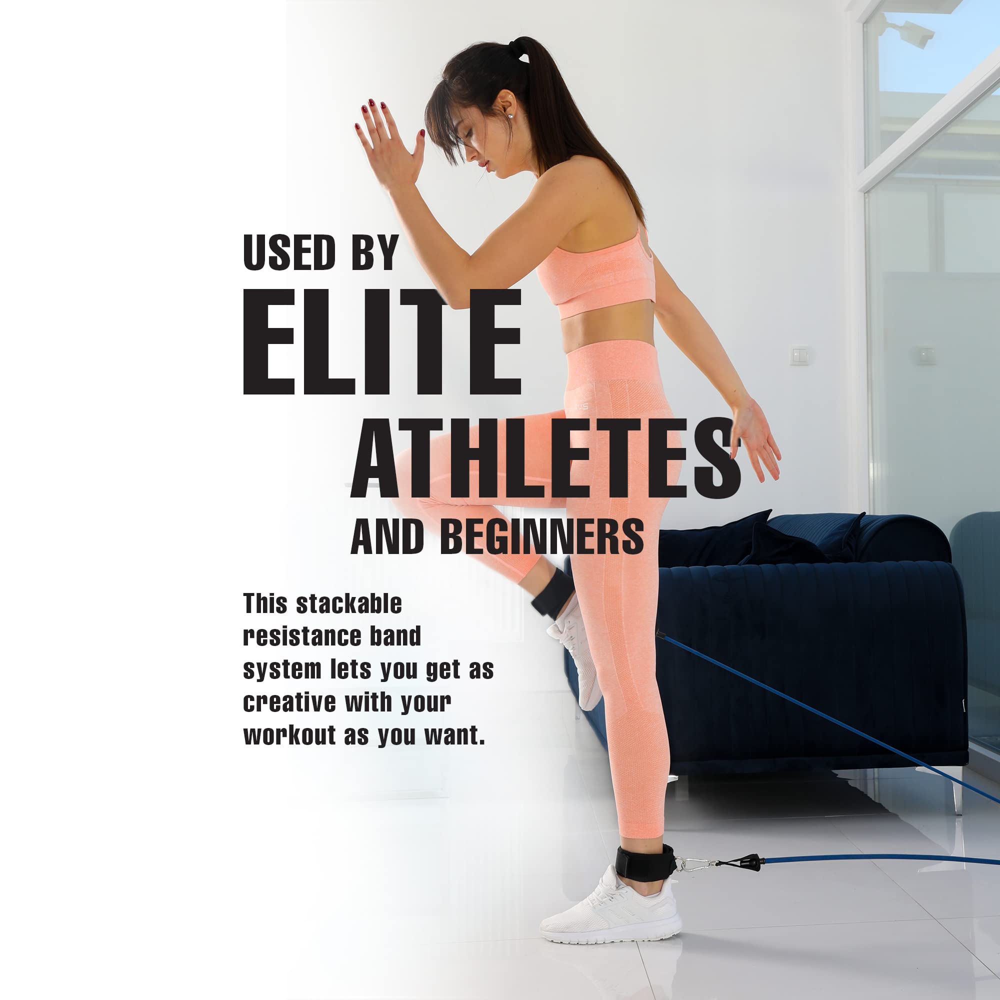 Premium Stackable Resistance Band Set - 5 Bands Up to 450LBS, Includes Band Bar, Ergonomic Handles, Heavy-Duty Door Anchor & Padded Ankle Straps with Digital Workout Guide - Perfect for Home Gym, Strength Training & Physical Therapy