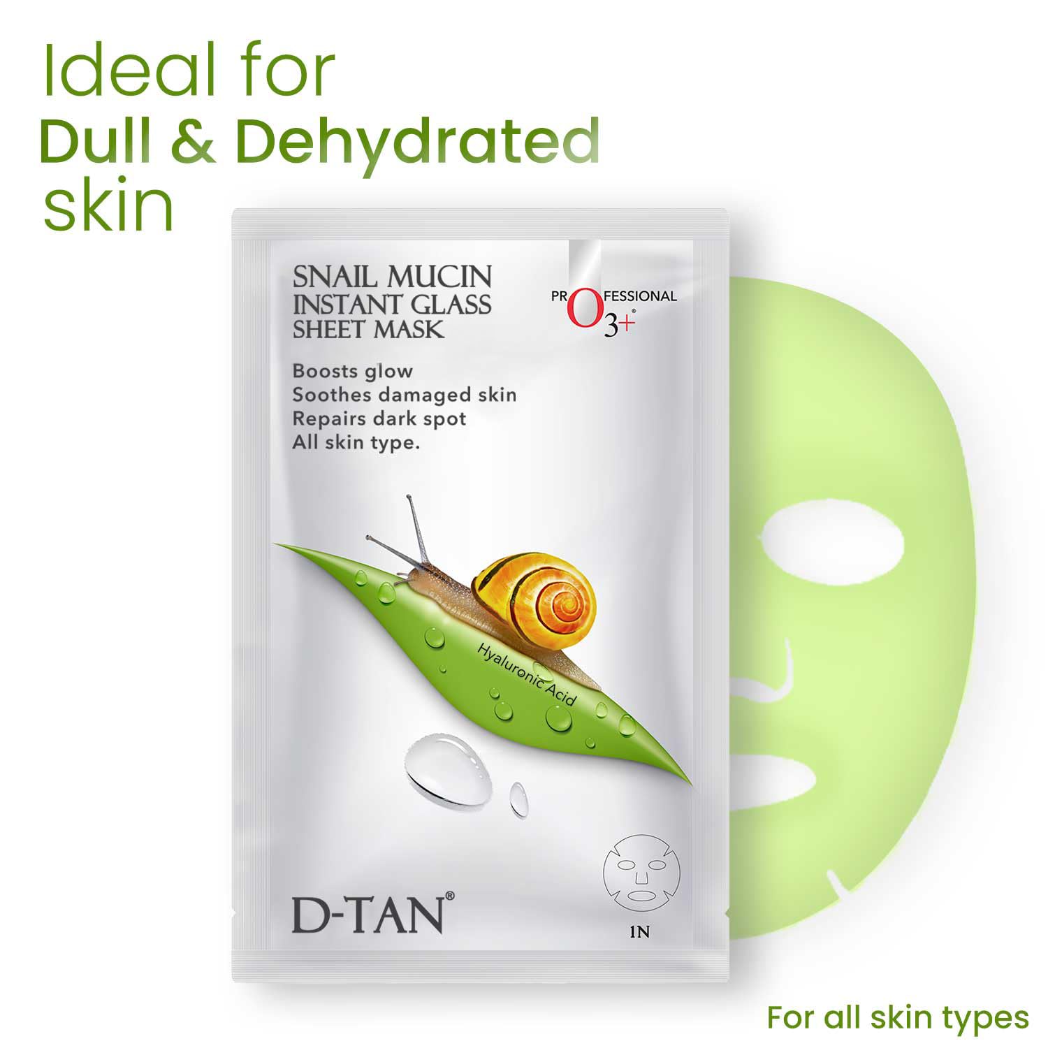 O3+ Snail Mucin Instant Glass Sheet Mask 30ml - Hydrating & Brightening Facial Mask for Glowing Skin | Perfect for Daily Skincare & Spa Night