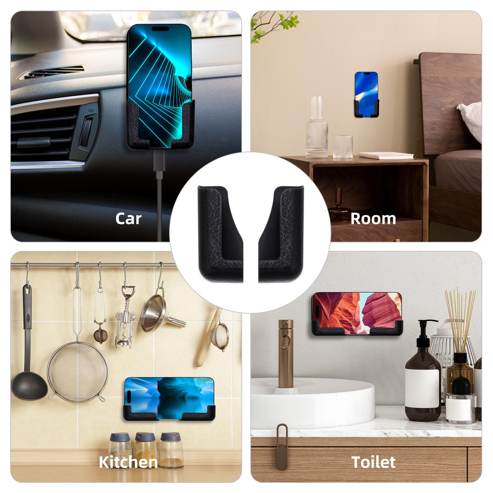 Bewudy 2-Pack Car Phone Holder - Adjustable Dashboard & Wall Mount for Home & Back Seat Use