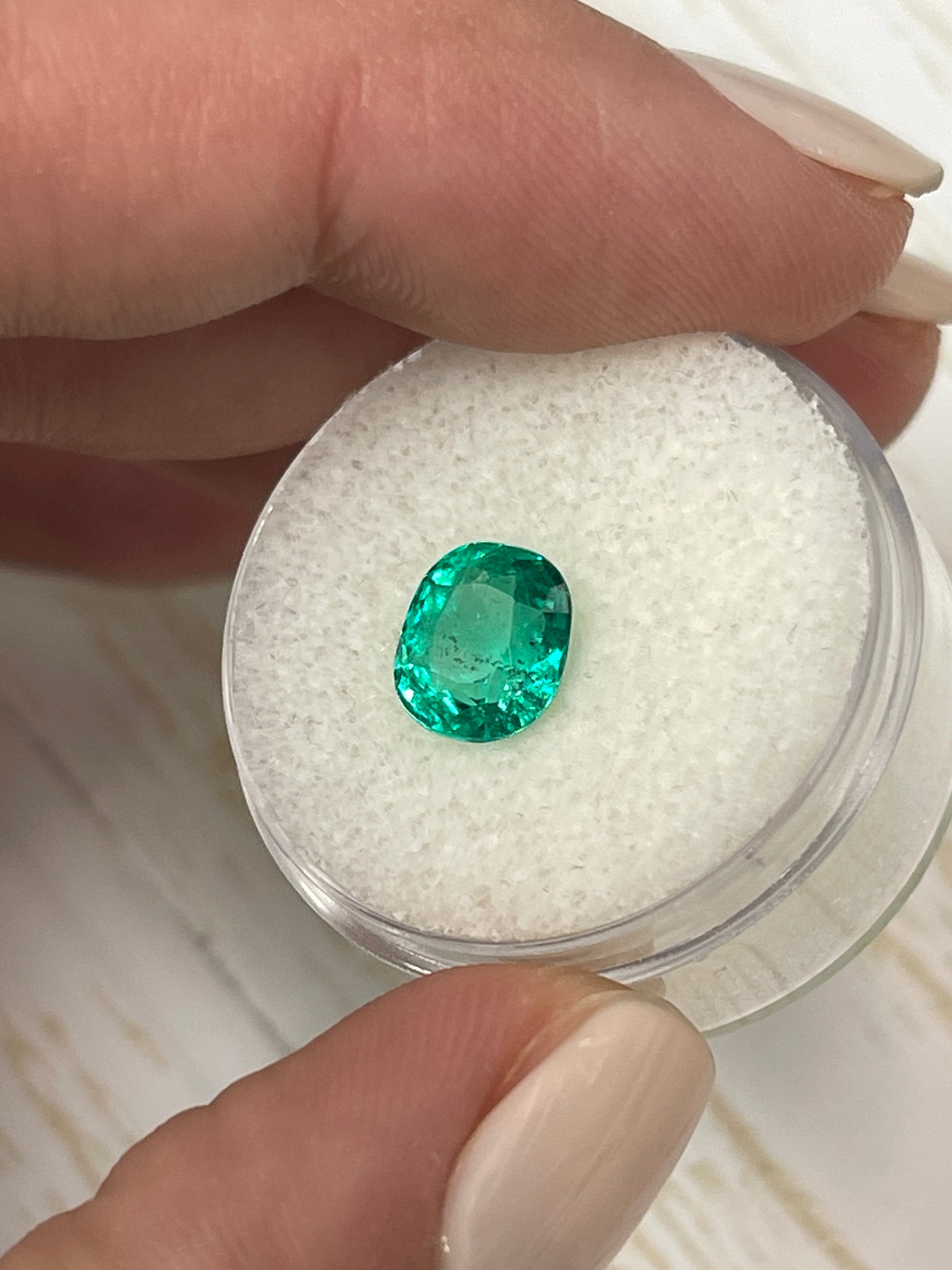 2.0 Carat Bluish Green Natural Loose Colombian Emerald - Elongated Cushion Cut Gemstone for Jewelry Making & Engagement Rings