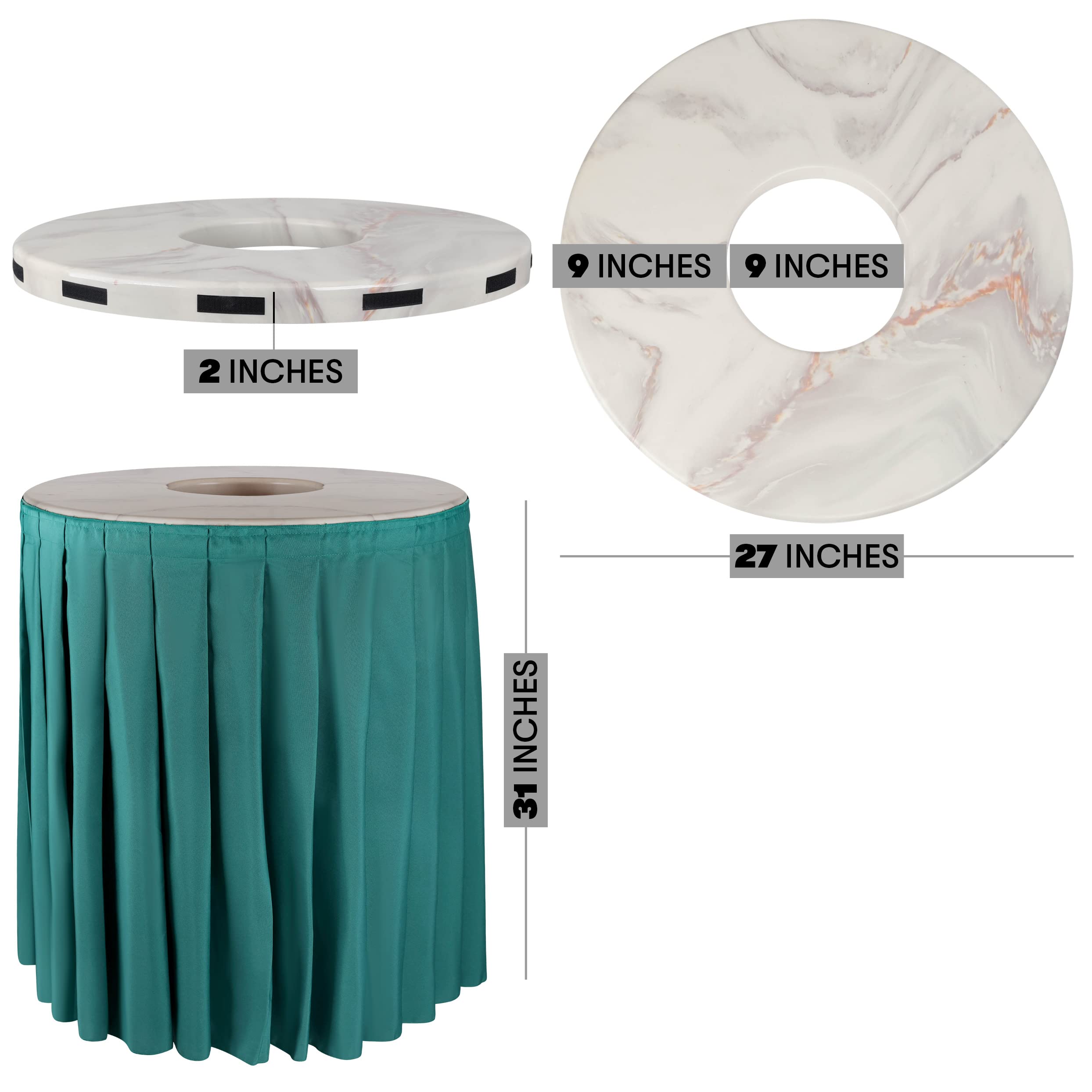 Elegant Marble Design Trash Can Topper with Green Skirt - Fits 44 & 55 Gallon Trash Cans - Perfect for Kitchen, Bathroom & Outdoor Waste Bins