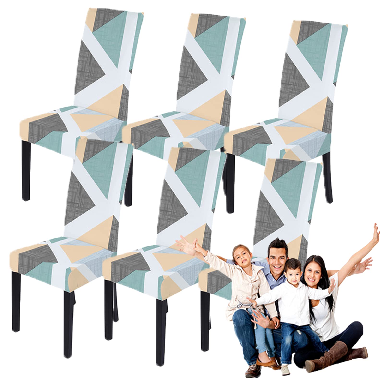 Stretchable Printed Dining Chair Covers - Universal Size Washable Slipcovers for Kitchen, Hotel, Restaurant & Ceremony (Geometric Pattern 12 6) - Perfect for Home Decor, Wedding Events & Commercial Use