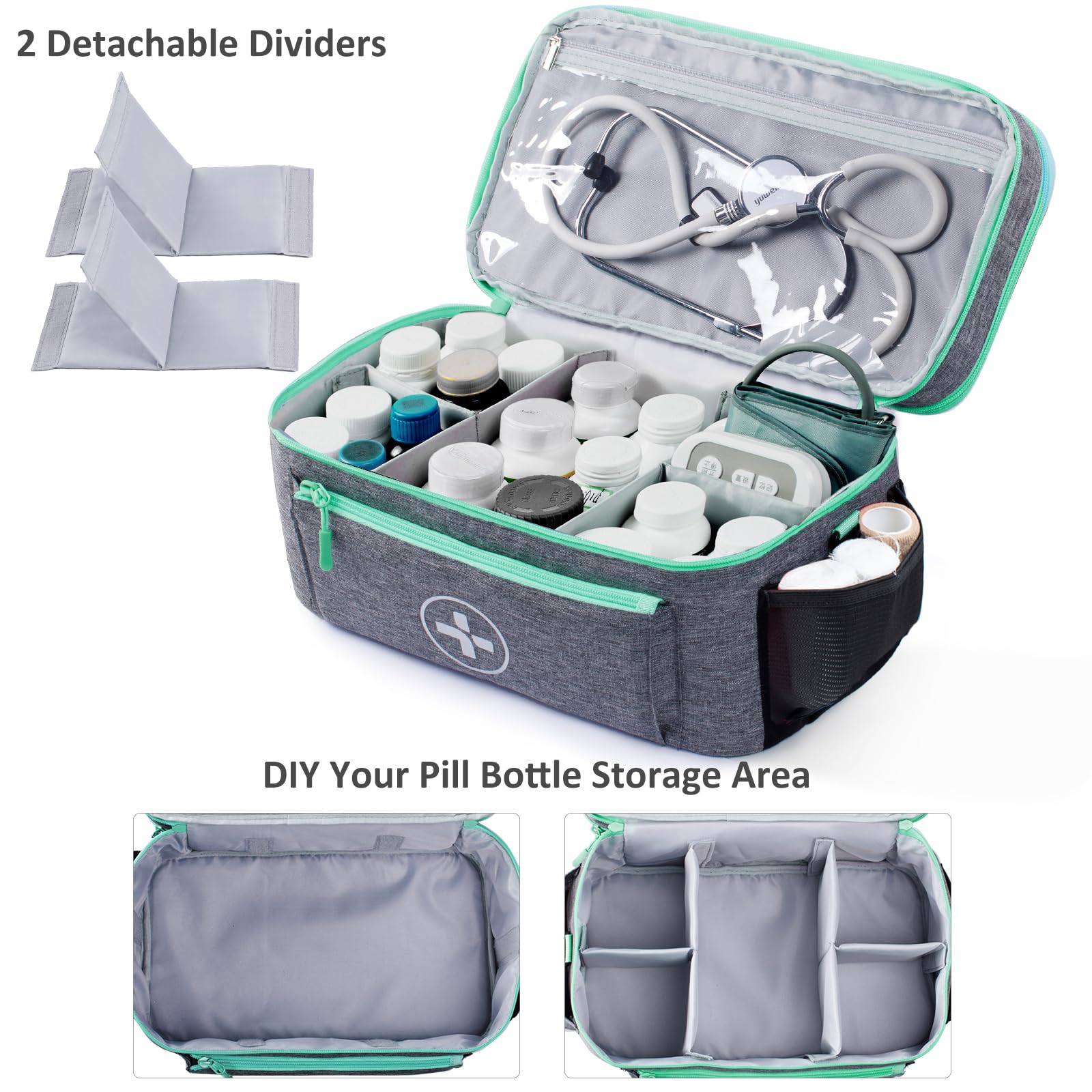 BAGSFY Travel Medicine Organizer Bag - Large Empty Medical Pouch for Pills, First Aid Supplies & Emergency Kits - Portable Medication Storage for Home, Car, Camping & Travel Essentials