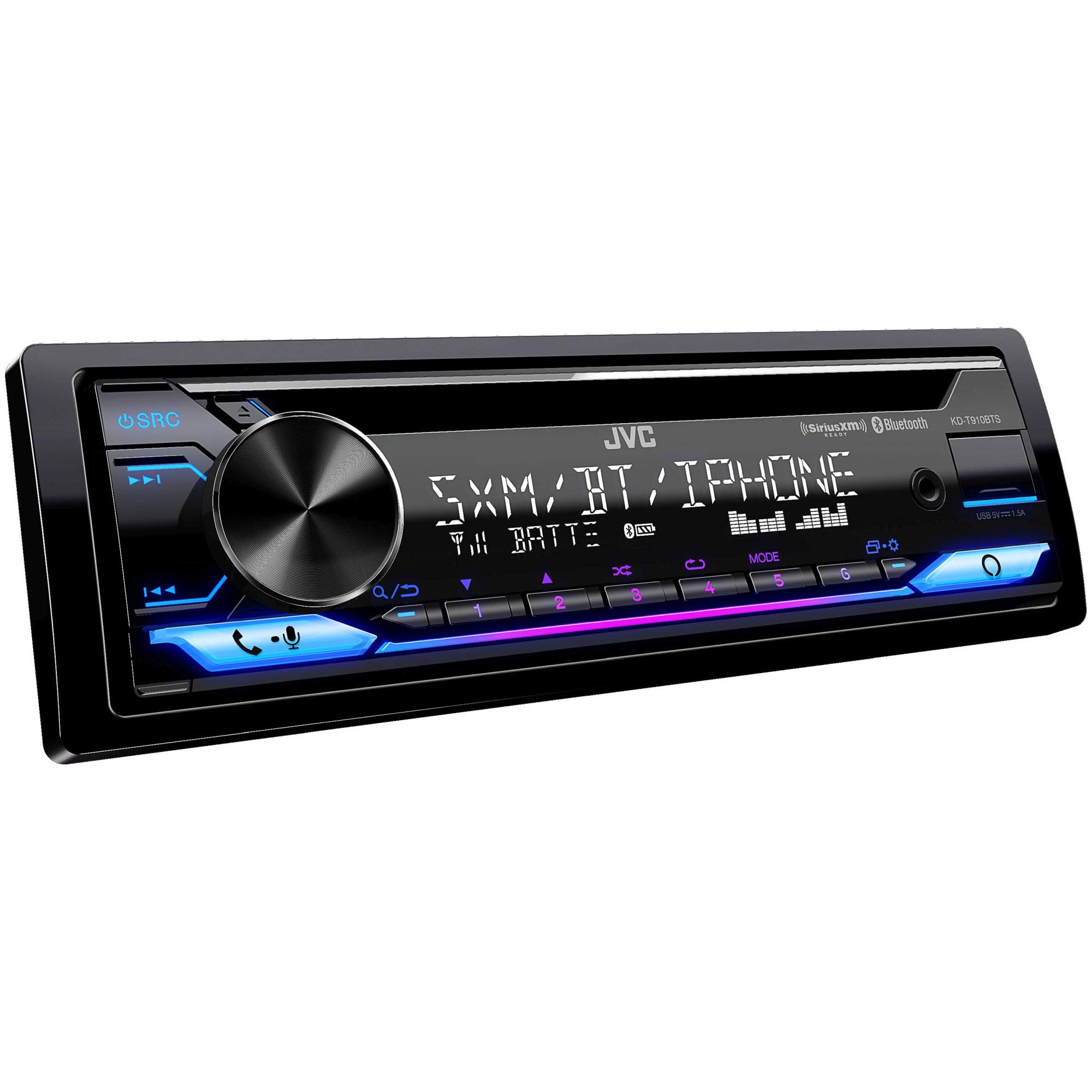 JVC KD-T910BTS Bluetooth Car Stereo with CD Player, Front USB, AUX Input, Amazon Alexa & SiriusXM Ready - Includes Two Pairs of JVC 6.5