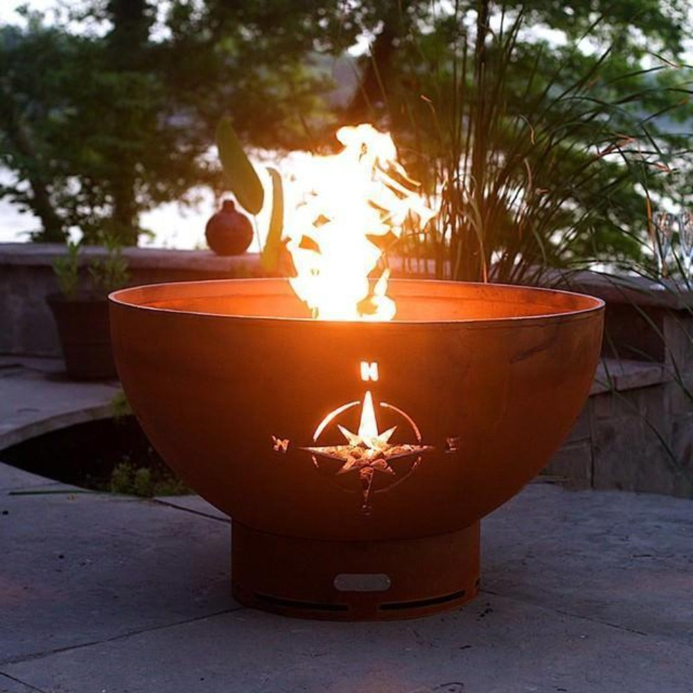 36 Inch Handcrafted Carbon Steel Fire Pit - Art Navigator Series for Outdoor Gatherings & Backyard Campfires | Durable & Stylish Patio Heating Solution