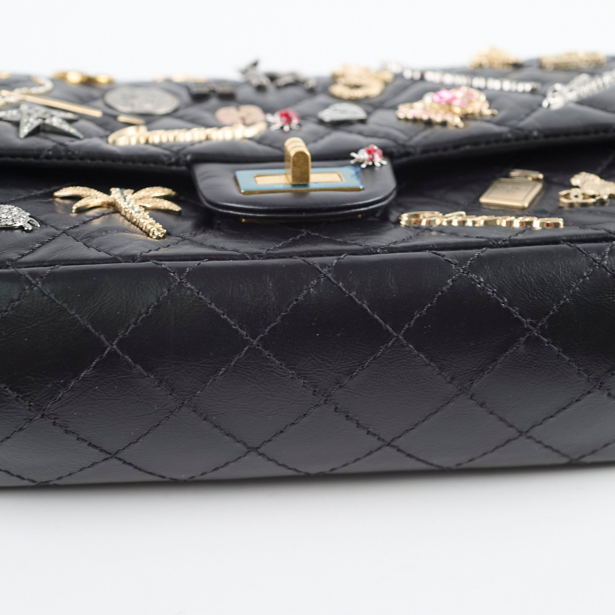 Chanel Reissue 2.55 Lucky Charms Small Black Leather Flap Bag 24 Series - Luxury Designer Handbag for Women, Perfect for Evening Events & Special Occasions
