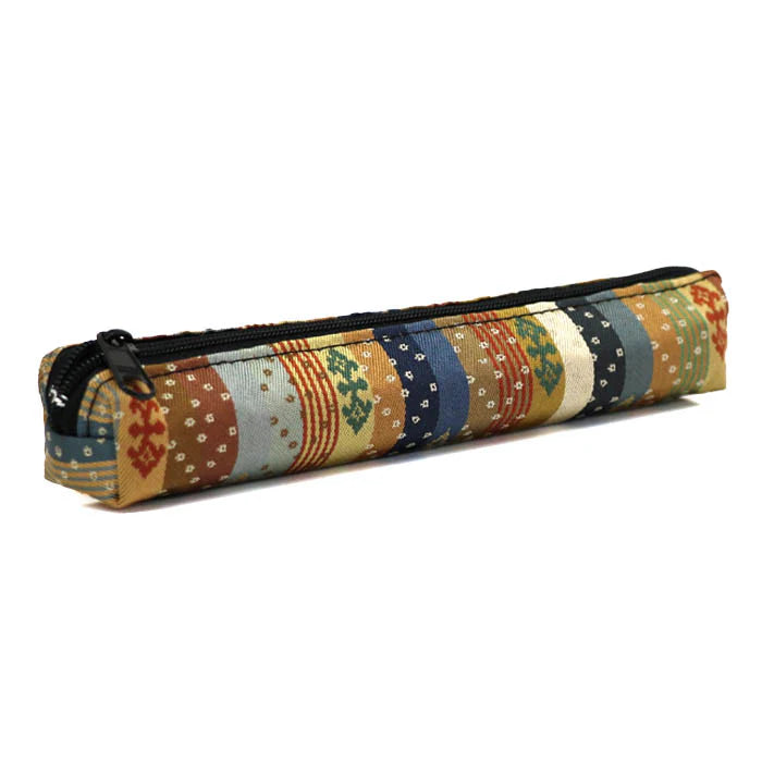 Nishijin Woven Pencil Case - Striped Pattern, Handmade in Kyoto Japan, Traditional Japanese Craft Pen Holder for School, Office & Art Supplies